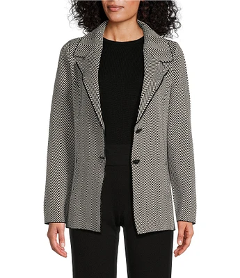 Investments Herringbone Long Sleeve Notch Lapel Two Button Sweater Blazer