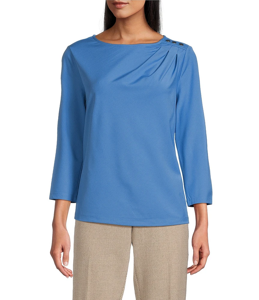 Investments Knit 3/4 Sleeve Front Drape Crew Neck Top