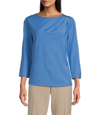 Investments Knit 3/4 Sleeve Front Drape Crew Neck Top
