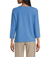 Investments Knit 3/4 Sleeve Front Drape Crew Neck Top