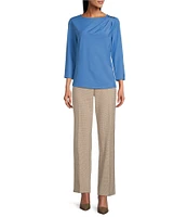 Investments Knit 3/4 Sleeve Front Drape Crew Neck Top