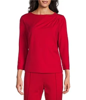 Investments Knit 3/4 Sleeve Front Drape Crew Neck Top