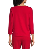 Investments Knit 3/4 Sleeve Front Drape Crew Neck Top