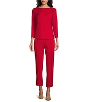 Investments Knit 3/4 Sleeve Front Drape Crew Neck Top