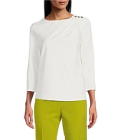 Investments Knit 3/4 Sleeve Front Drape Crew Neck Top