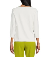 Investments Knit 3/4 Sleeve Front Drape Crew Neck Top
