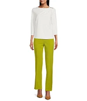Investments Knit 3/4 Sleeve Front Drape Crew Neck Top