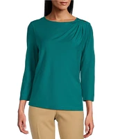 Investments Knit 3/4 Sleeve Front Drape Crew Neck Top