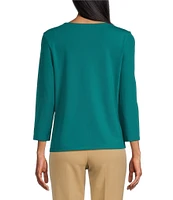 Investments Knit 3/4 Sleeve Front Drape Crew Neck Top