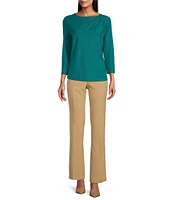 Investments Knit 3/4 Sleeve Front Drape Crew Neck Top