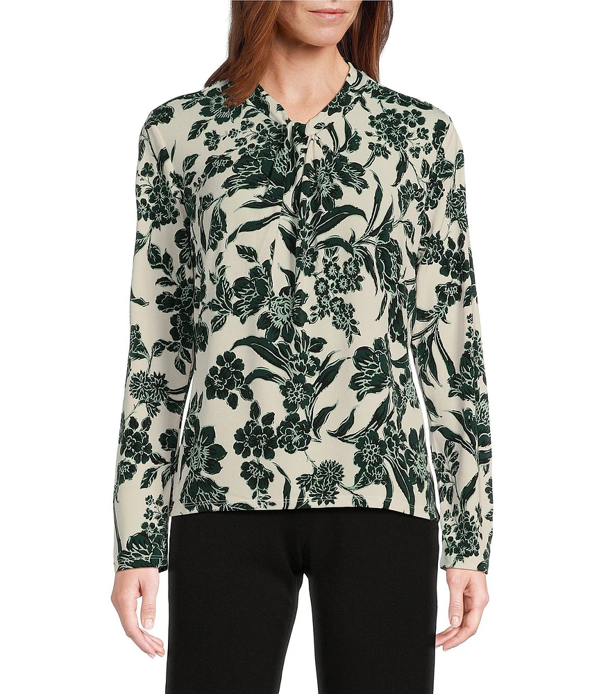 Investments Knit Painterly Floral Long Sleeve Twist Neck Top