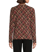 Investments Knit Printed Tweed Long Sleeve Twist Neck Top