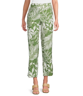 Investments Lime Palm Tropical Print Pull-On Straight Leg Ankle Pants