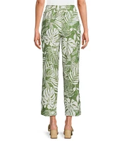 Investments Lime Palm Tropical Print Pull-On Straight Leg Ankle Pants