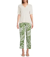 Investments Lime Palm Tropical Print Pull-On Straight Leg Ankle Pants