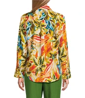 Investments Linen Blend Woven Palm Beach Multi Long Sleeve Point Collar Button Front Top