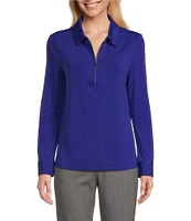 Investments Long Sleeve 3/4 Zip Front Point Collar Knit Top