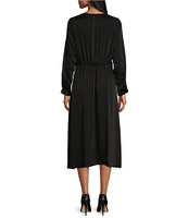 Investments Long Sleeve Crew Neck Faux Wrap Side Tie Midi Dress