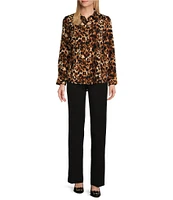 Investments Lovely Leopard Print Woven Long Sleeve Button Front Point Collar Top