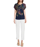 Investments Multi Paisley Short Sleeve Novelty Crew Neck Top