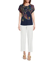 Investments Multi Paisley Short Sleeve Novelty Crew Neck Top