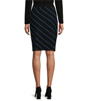 Investments Novelty Black/Blue Stripe Pull On Midi Pencil Sweater Skirt