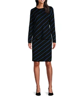 Investments Novelty Black/Blue Stripe Pull On Midi Pencil Sweater Skirt