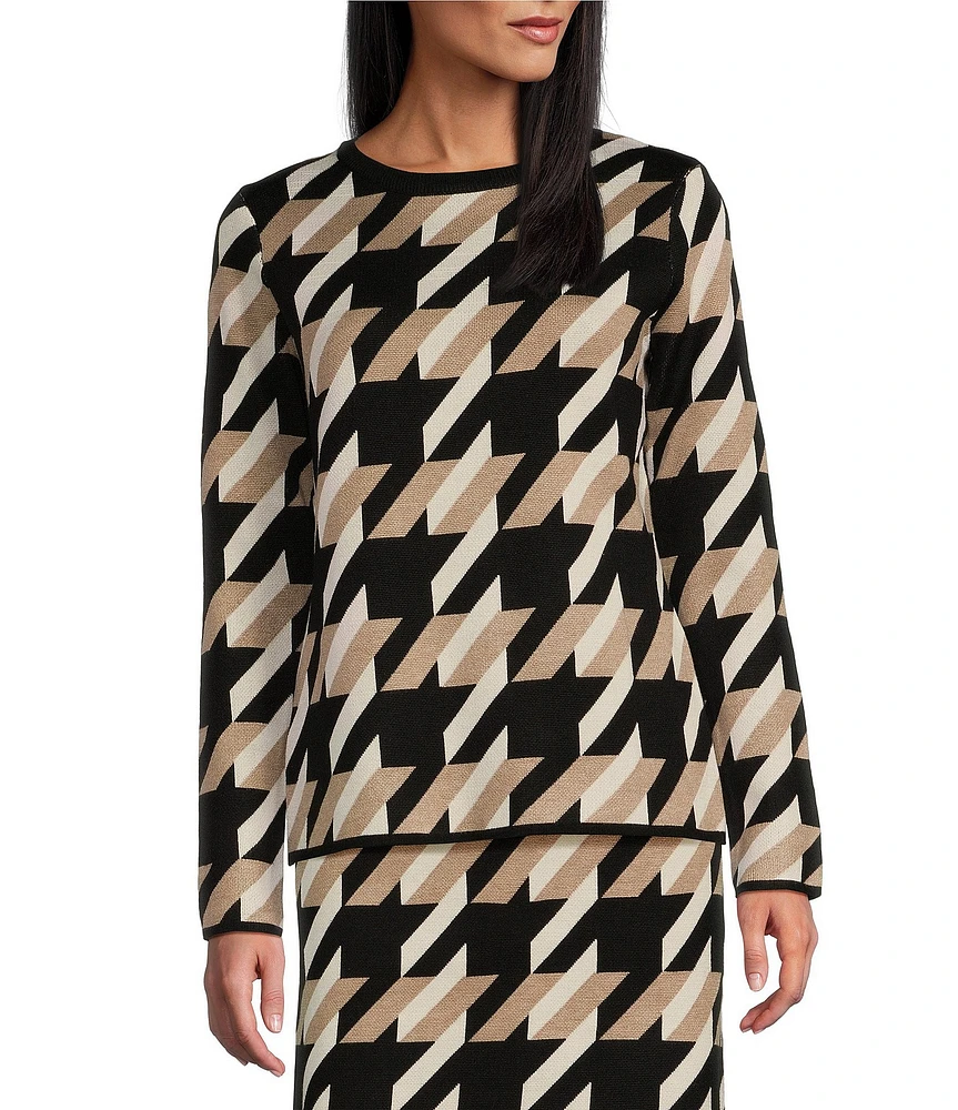 Investments Novelty Houndstooth Long Sleeve Sweater