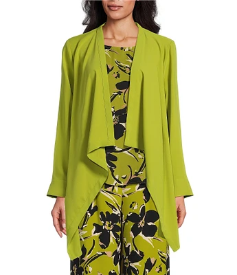 Investments Open Drape Front Long Sleeve Button Cuff Novelty Jacket