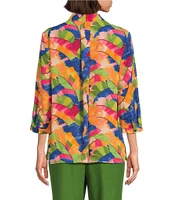 Investments Petite Caroline Signature Leafy Sketch V-Neck 3/4 Sleeve Button Front Top