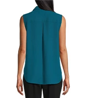 Investments Petite Point Collar Sleeveless Button Tie Front Top