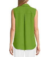 Investments Petite Point Collar Sleeveless Button Tie Front Top