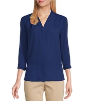 Investments Petite Size Caroline Signature V-Neck 3/4 Sleeve Button Front Blouse