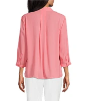 Investments Petite Size Caroline Signature V-Neck 3/4 Sleeve Button Front Blouse