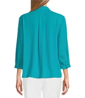 Investments Petite Size Caroline Signature V-Neck 3/4 Sleeve Button Front Blouse