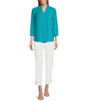 Investments Petite Size Caroline Signature V-Neck 3/4 Sleeve Button Front Blouse