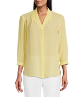 Investments Petite Size Caroline Signature V-Neck 3/4 Sleeve Button Front Blouse