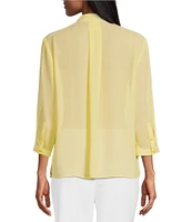 Investments Petite Size Caroline Signature V-Neck 3/4 Sleeve Button Front Blouse
