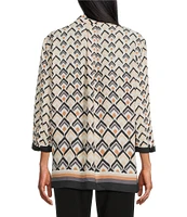 Investments Petite Size Caroline Signature Diamond Border V-Neck 3/4 Sleeve Button-Front Blouse