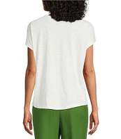 Investments Petite Size Hanging Floral Short Sleeve Embellished Novelty Crew Neck Top