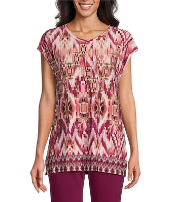 Investments Petite Size Ikat Cap Sleeve Crew Neck Top