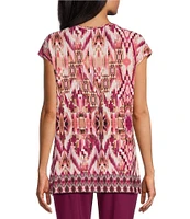 Investments Petite Size Ikat Cap Sleeve Crew Neck Top