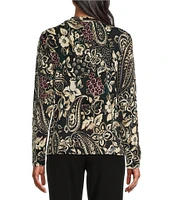 Investments Petite Size Knit Painted Paisley Long Sleeve Twist Neck Top