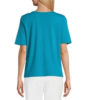 Investments Petite Size Knit Short Sleeve Ballet Neck Top