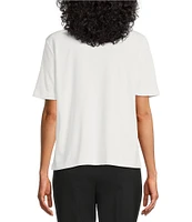 Investments Petite Size Knit Short Sleeve Ballet Neck Top