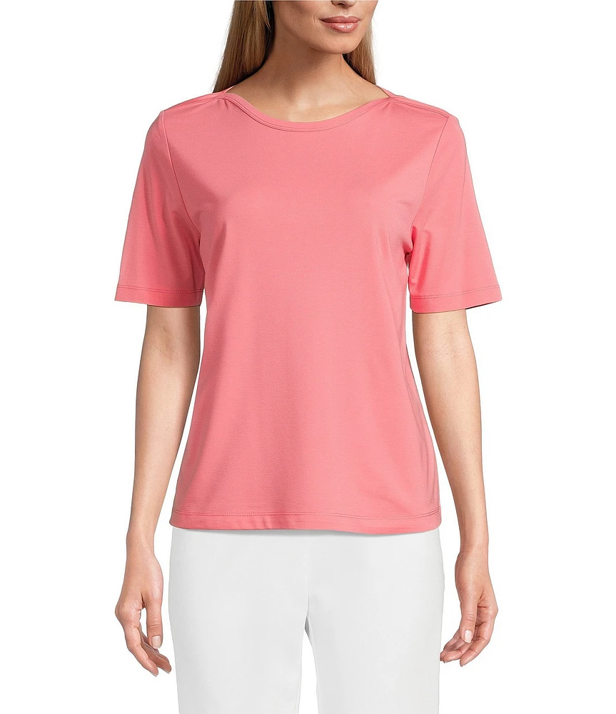 Investments Petite Size Knit Short Sleeve Ballet Neck Top
