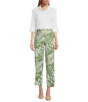 Investments Petite Size Lime Palm Tropical Print Pull-On Straight Leg Ankle Pants