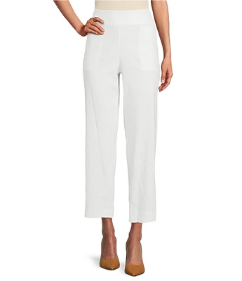 Investments Petite Size Linen Blend Pull-On Straight Leg Ankle Pants
