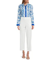 Investments Petite Size Linen Blend Pull-On Straight Leg Ankle Pants