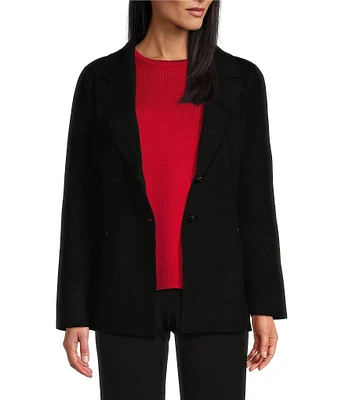 Investments Petite Size Long Sleeve Notch Lapel Two Button Sweater Blazer